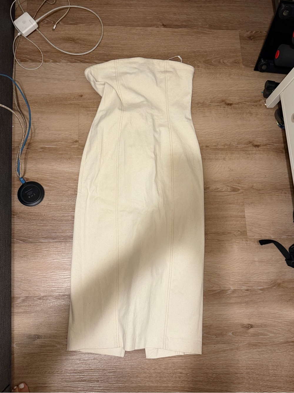 7 For All Mankind Cream Strapless Dress Top